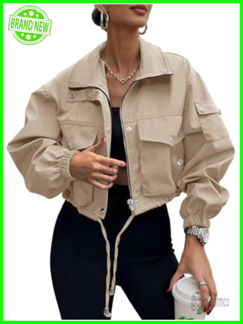 Women's Lightweight Cropped Bomber Jacket with Pockets